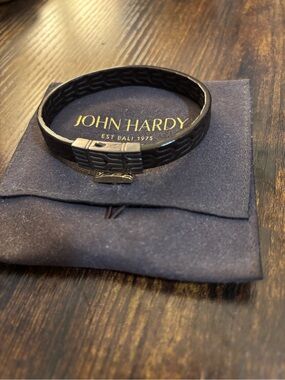 John Hardy Black Rubber Bracelet with Silver Clasp